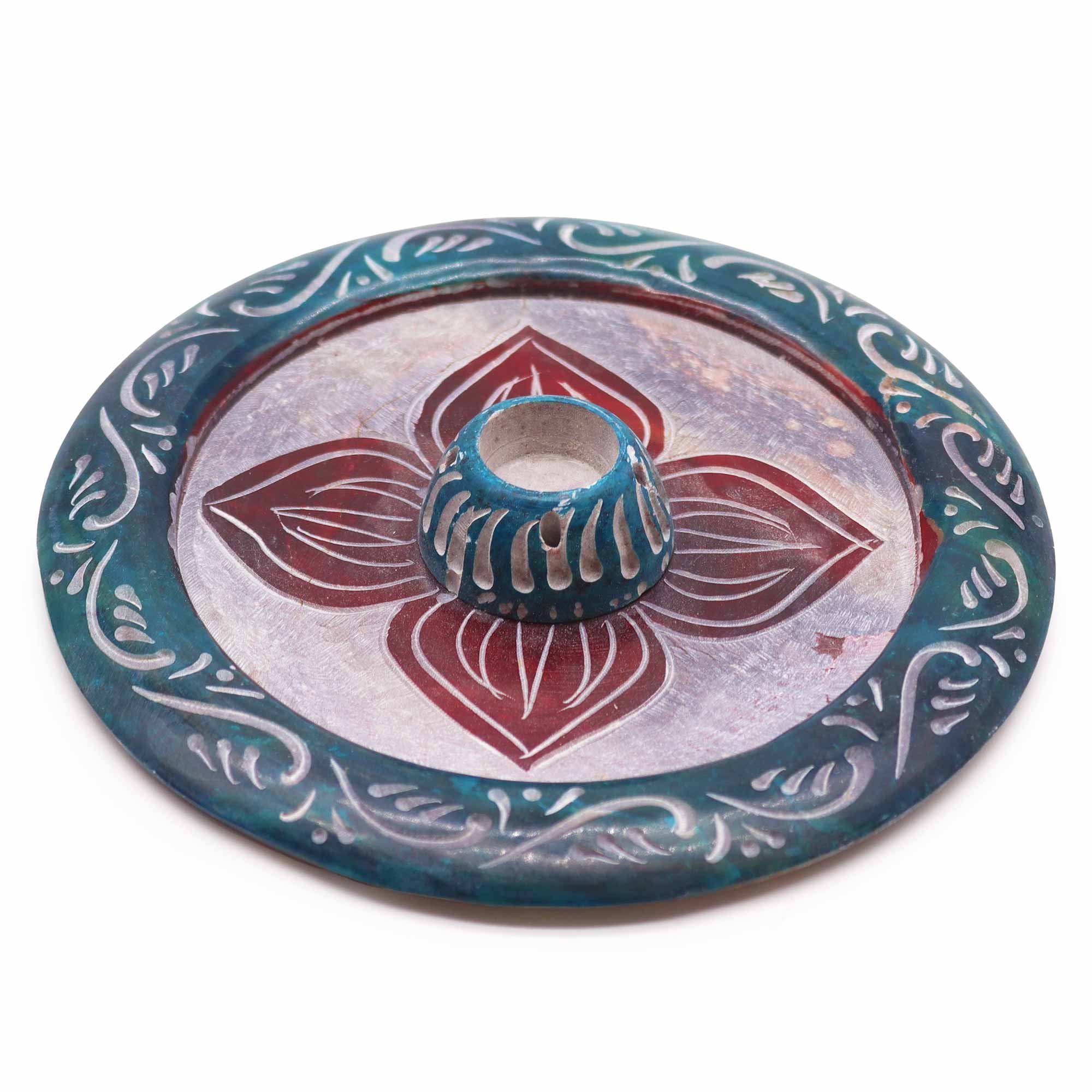 Porta-Incenso em Disco de Pedra-Sabão 12cm - Quatro Pétalas (cone e suporte para incenso) (imagem de) Porta-Incenso em Disco de Pedra-Sabão 12cm - Quatro Pétalas (cone e suporte para incenso)